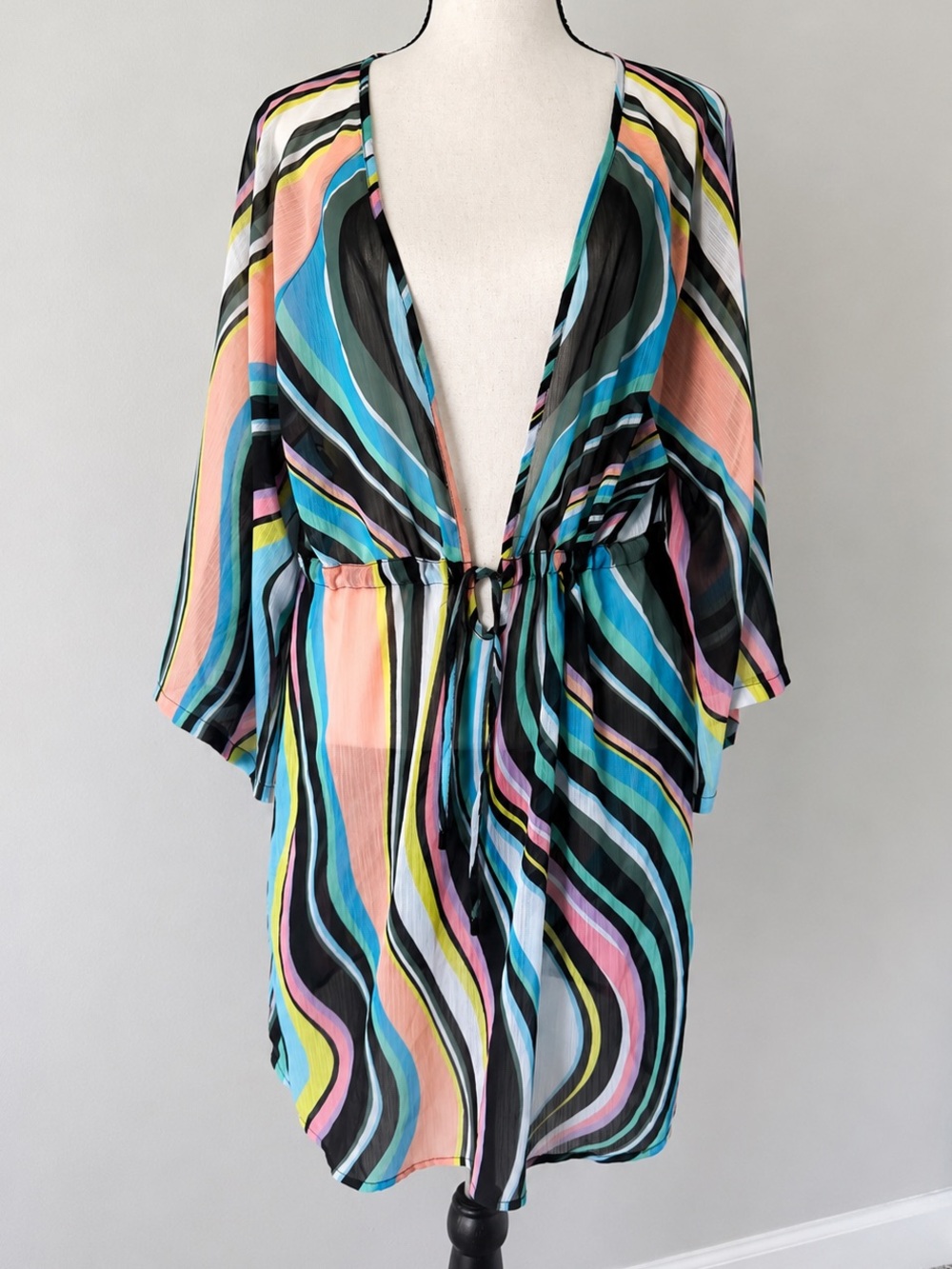 Sanctuary Sheer Striped Swim Cover Up Dress Size Medium Flowy Beach Vacation